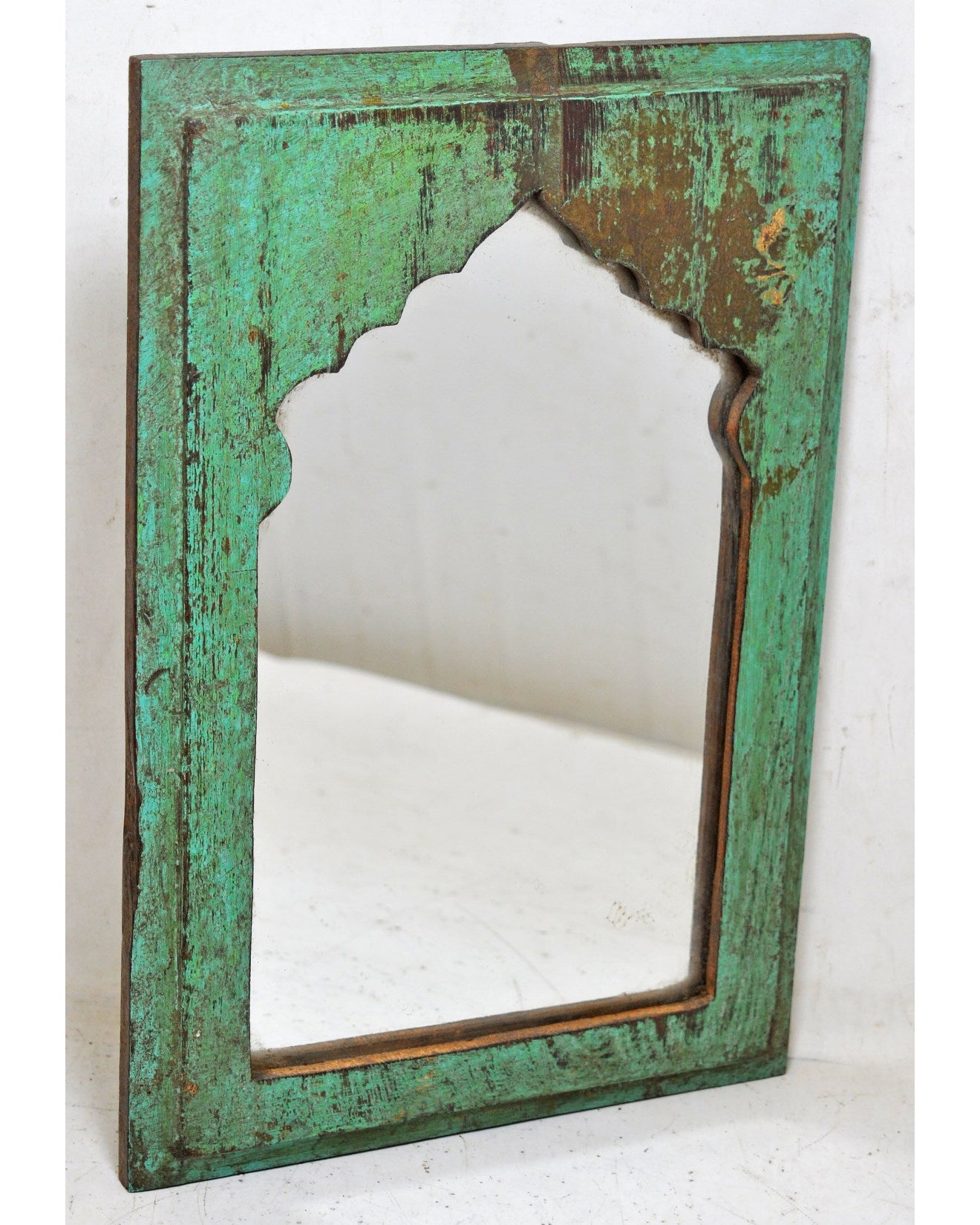 Salvage Reclaimed Wood Wall Décor Arch Shaped Mirror Frame Rustic Polychrome