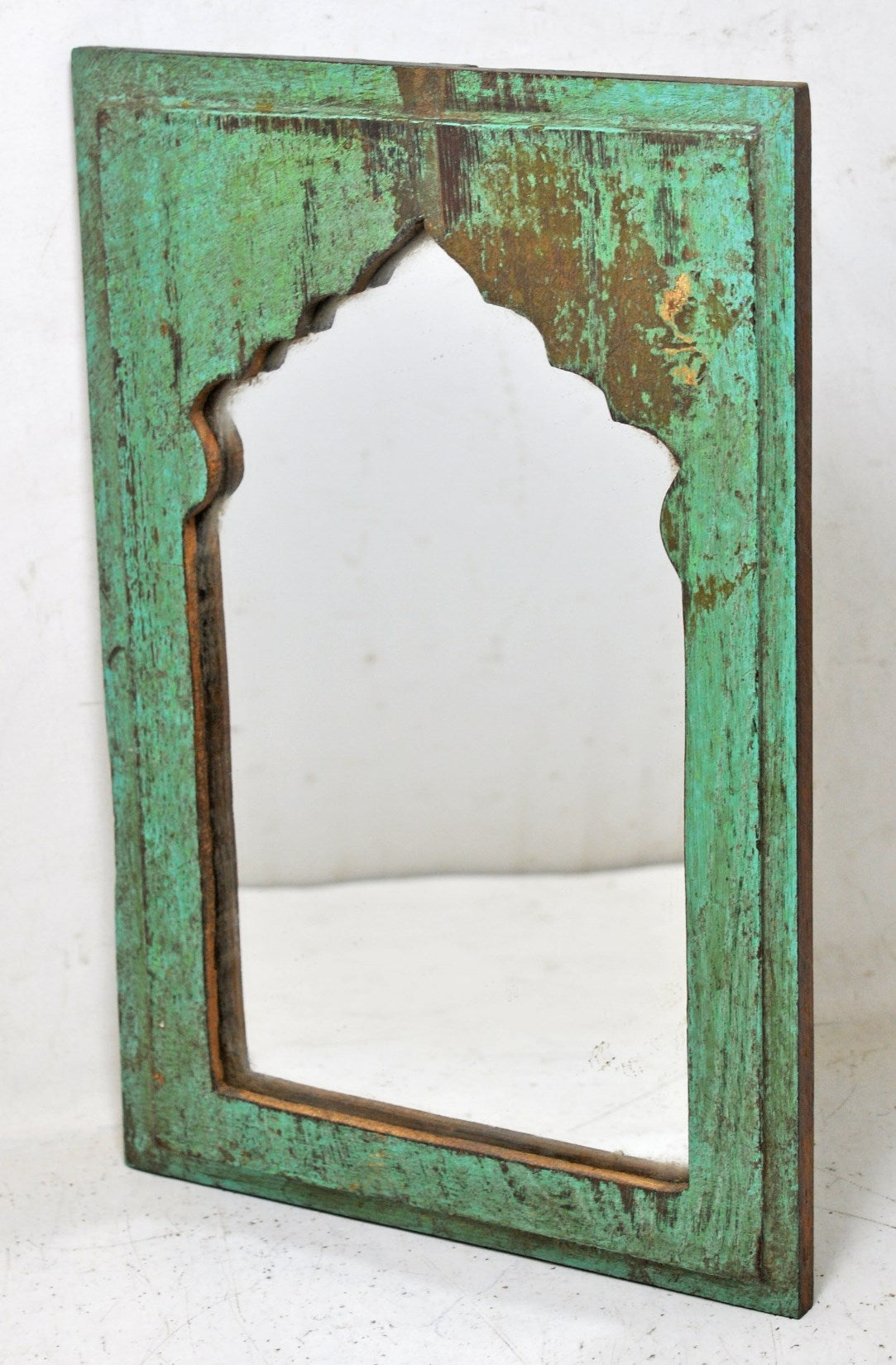 Salvage Reclaimed Wood Wall Décor Arch Shaped Mirror Frame Rustic Polychrome