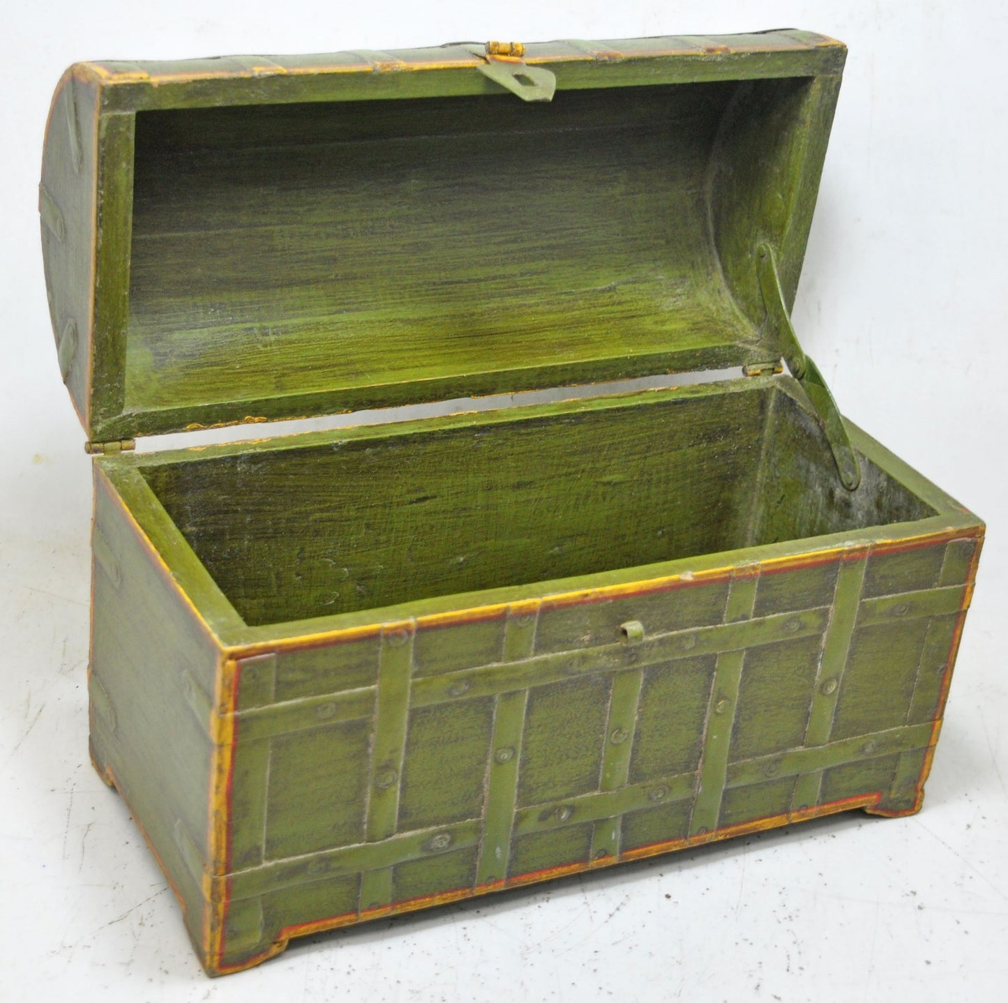 Vintage Wooden Half Round Top Storage Box Original Old Hand Crafted