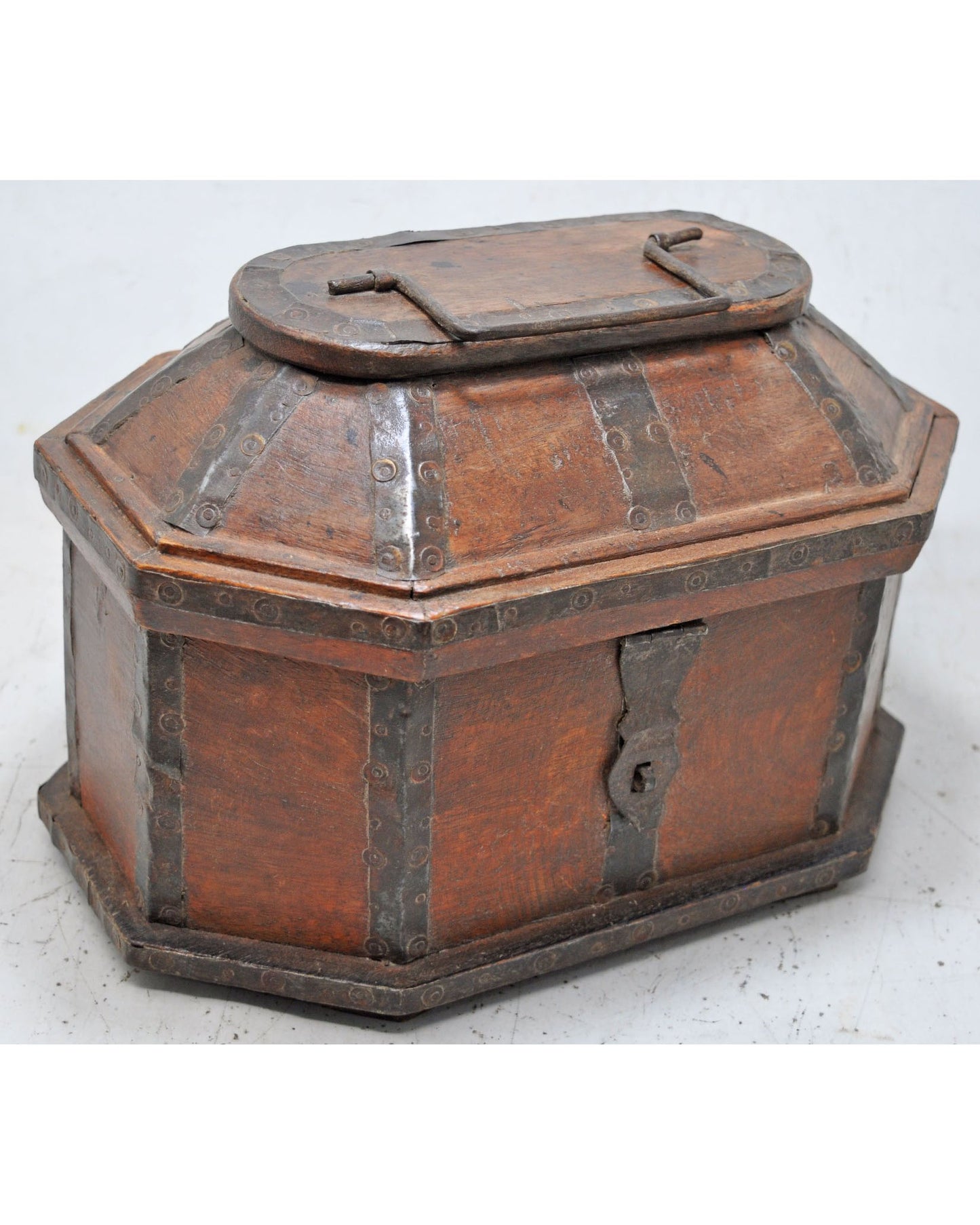 Vintage Wooden Dome Shaped Storage Box Original Old Hand Crafted Painted