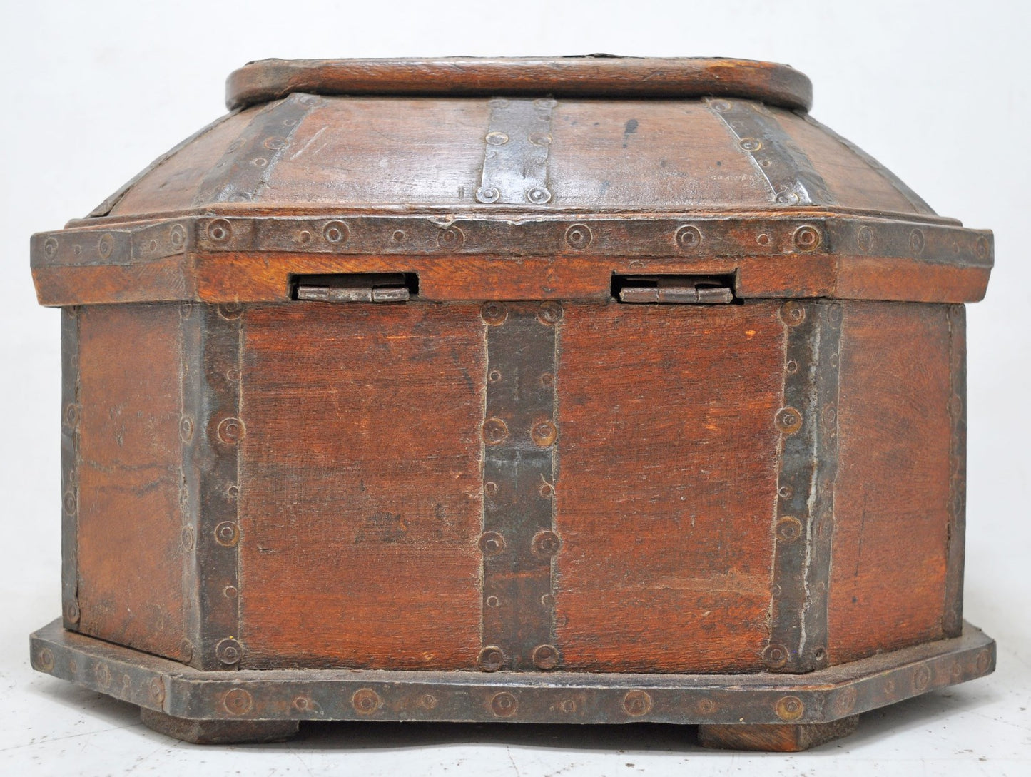 Vintage Wooden Dome Shaped Storage Box Original Old Hand Crafted Painted