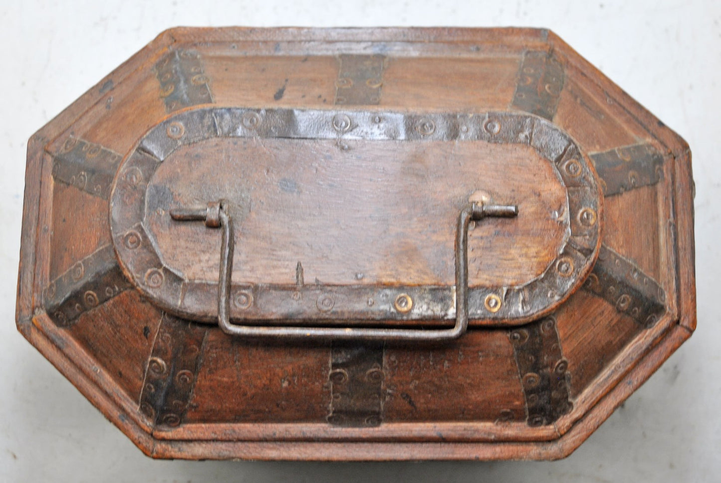 Vintage Wooden Dome Shaped Storage Box Original Old Hand Crafted Painted