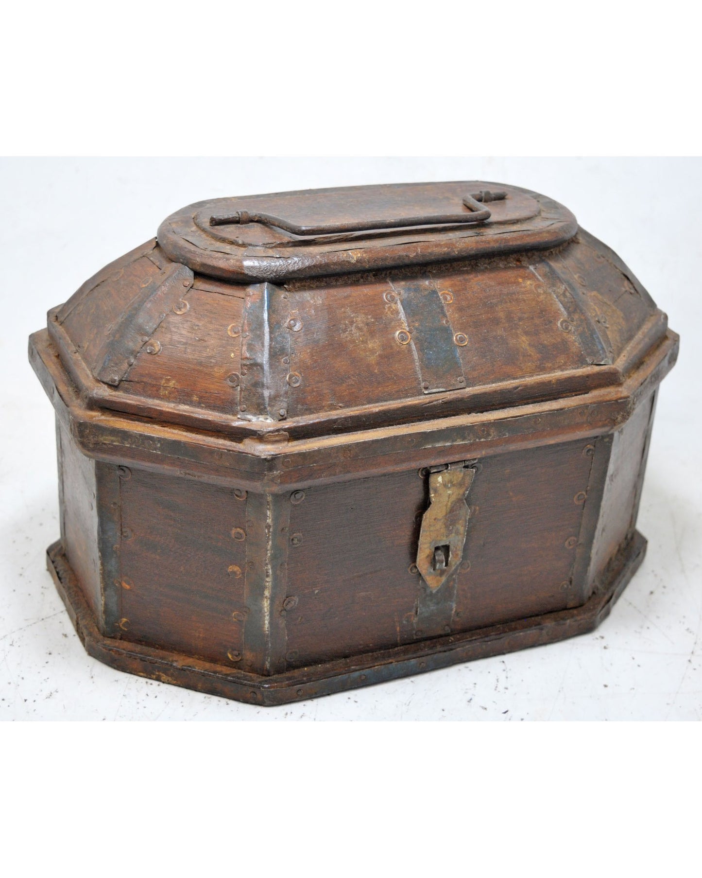 Vintage Wooden Dome Shaped Storage Box Original Old Hand Crafted Painted