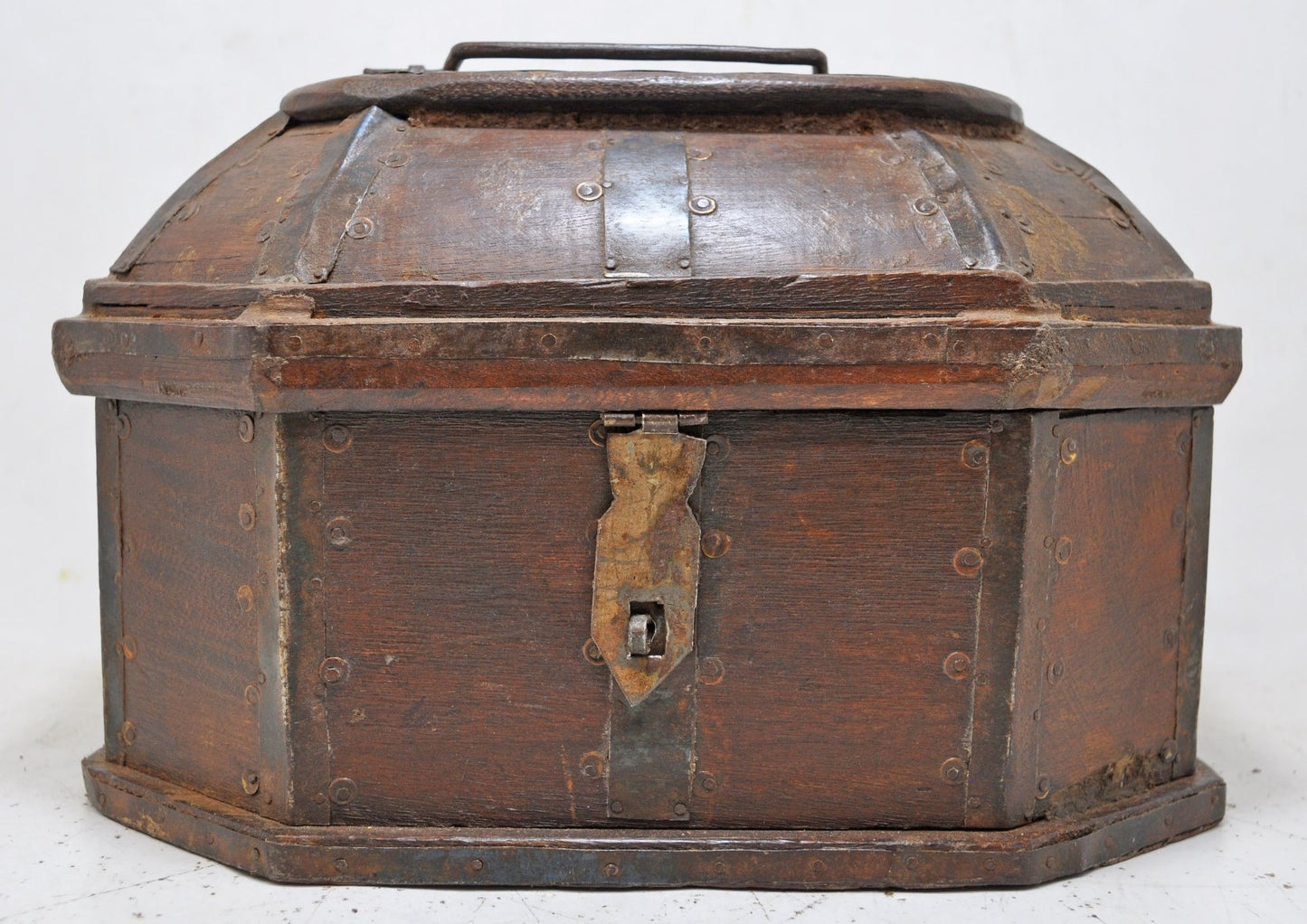 Vintage Wooden Dome Shaped Storage Box Original Old Hand Crafted Painted