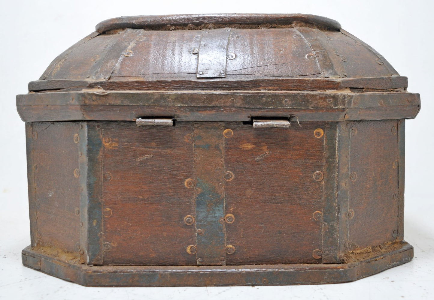 Vintage Wooden Dome Shaped Storage Box Original Old Hand Crafted Painted