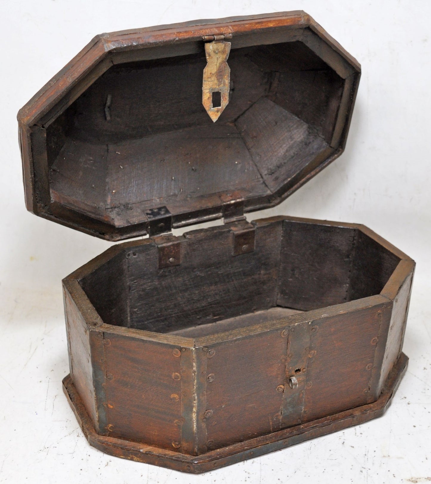 Vintage Wooden Dome Shaped Storage Box Original Old Hand Crafted Painted