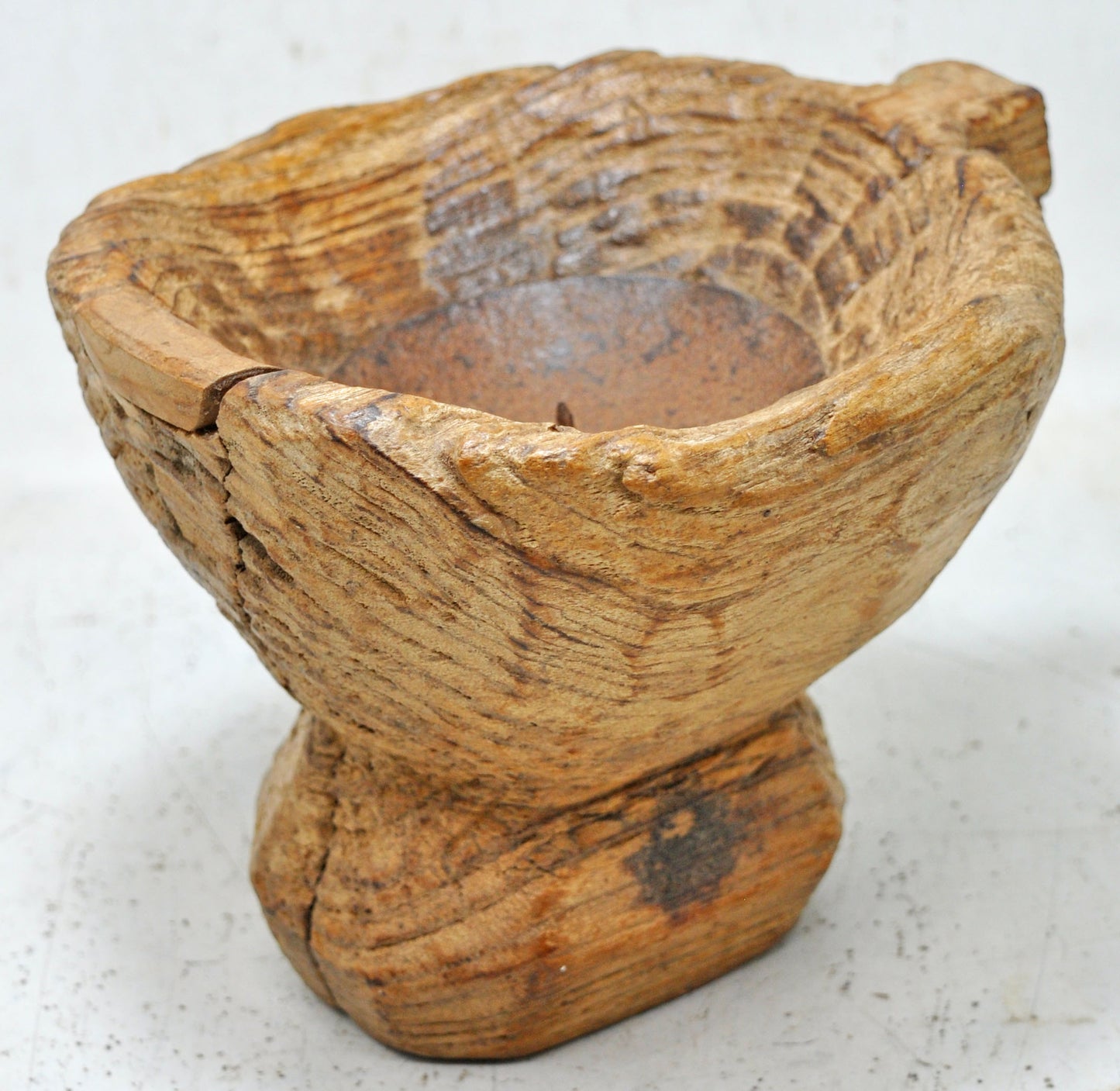 Antique Wooden Agricultural Bijni Seed Holder Candle Stand Original Old Hand Carved