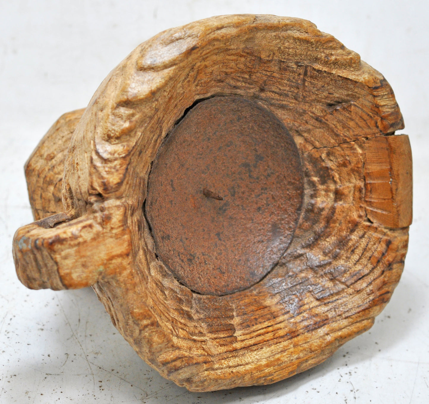 Antique Wooden Agricultural Bijni Seed Holder Candle Stand Original Old Hand Carved