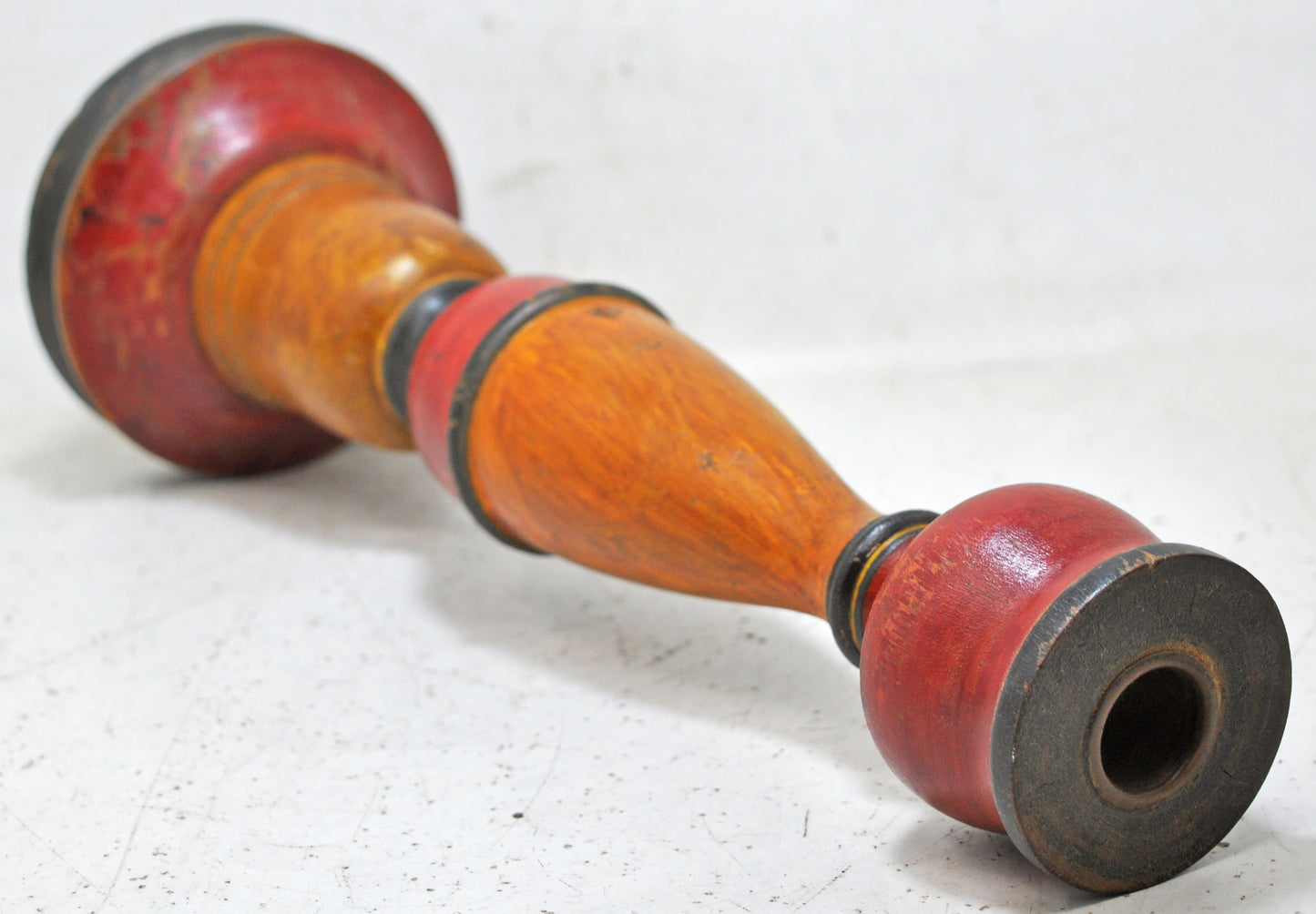 Vintage Wooden Candle Stick Stand Holder Original Old Hand Carved Lacquer Painted
