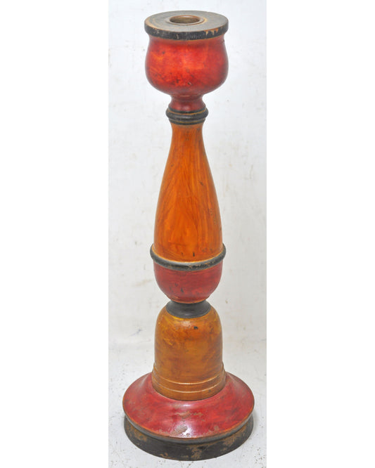 Vintage Wooden Candle Stick Stand Holder Original Old Hand Carved Lacquer Painted