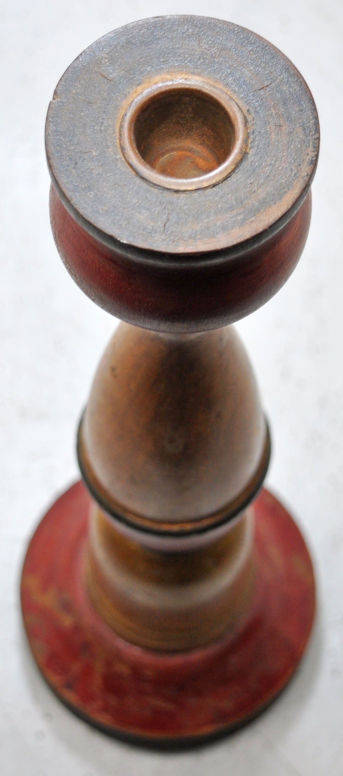 Vintage Wooden Candle Stick Stand Holder Original Old Hand Carved Lacquer Painted