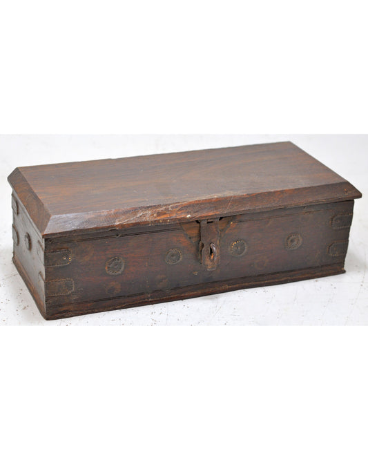 Antique Wooden Pencil Stationary Box Original Old Hand Crafted Brass Fitted