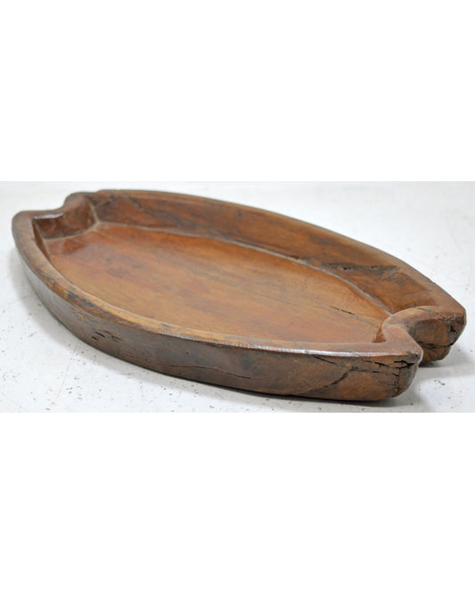Vintage Wooden Oval Serving Plate Tray Original Old Hand Carved