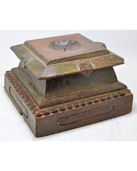 Antique Wooden Pillar Column Base Candle Holder Original Old Hand Carved