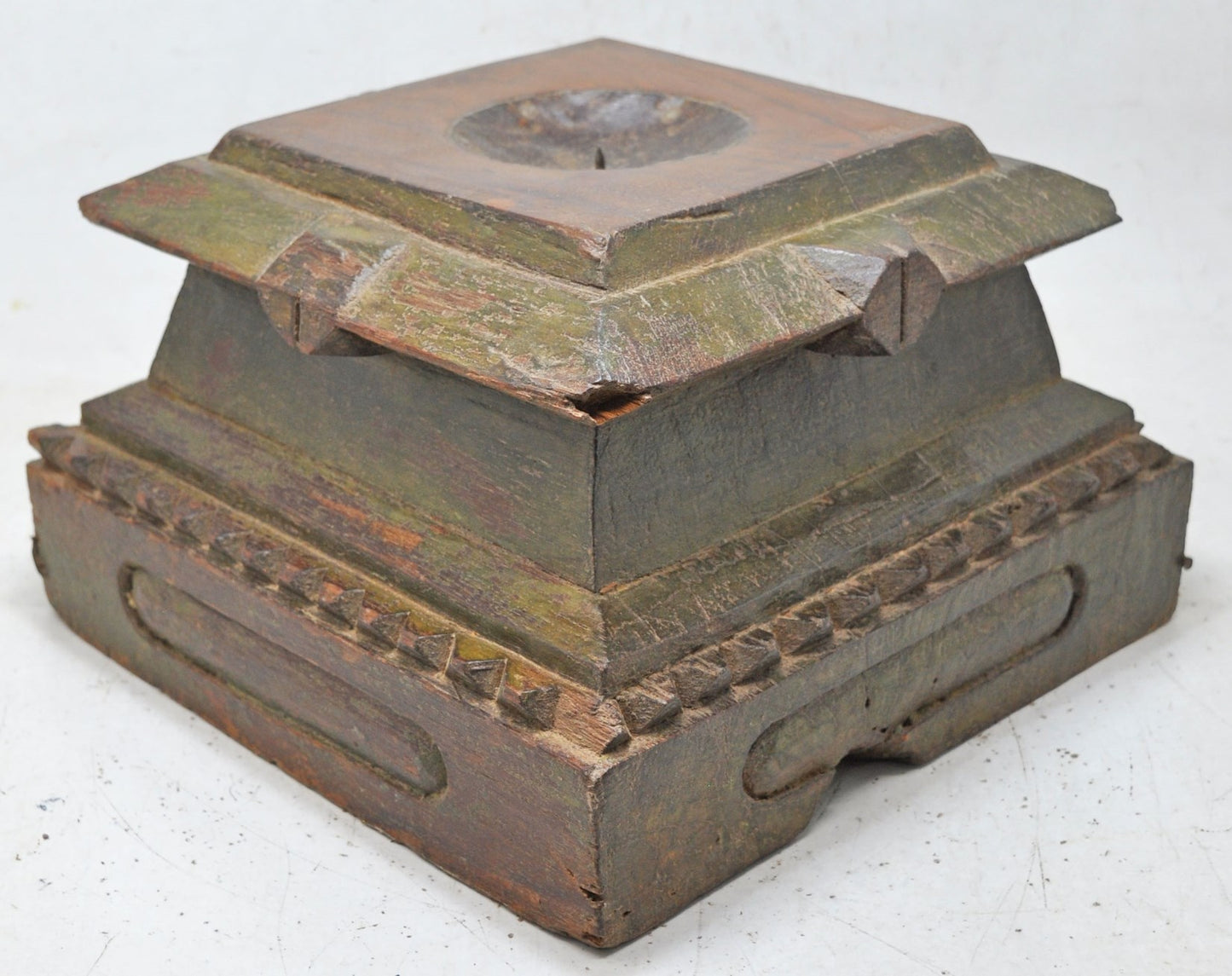 Antique Wooden Pillar Column Base Candle Holder Original Old Hand Carved