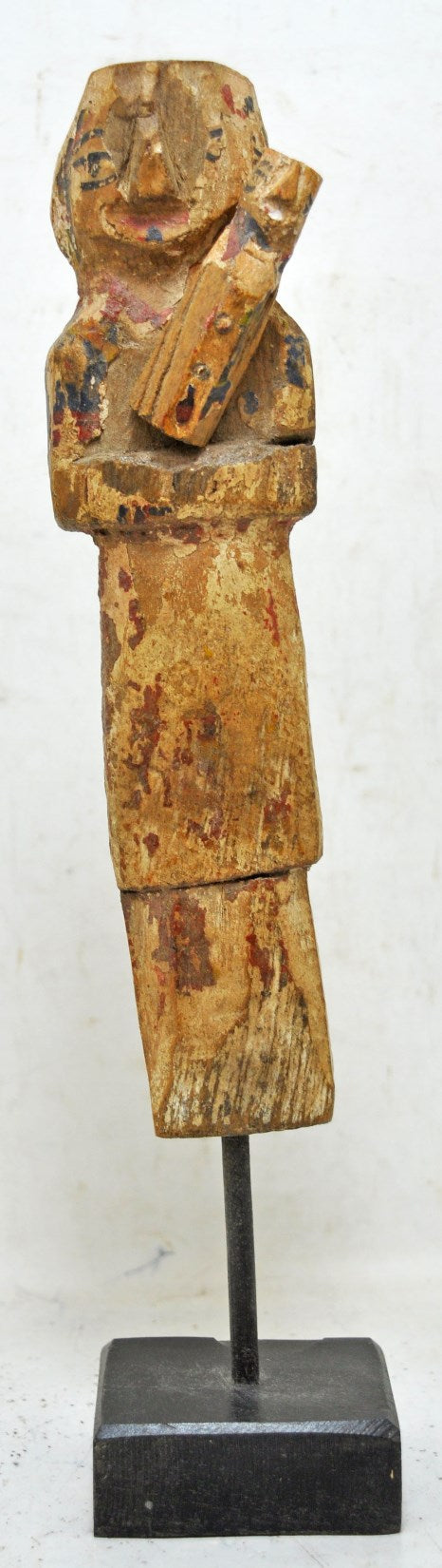 Antique Wooden Woman Musician Figurine Original Old Hand Carved