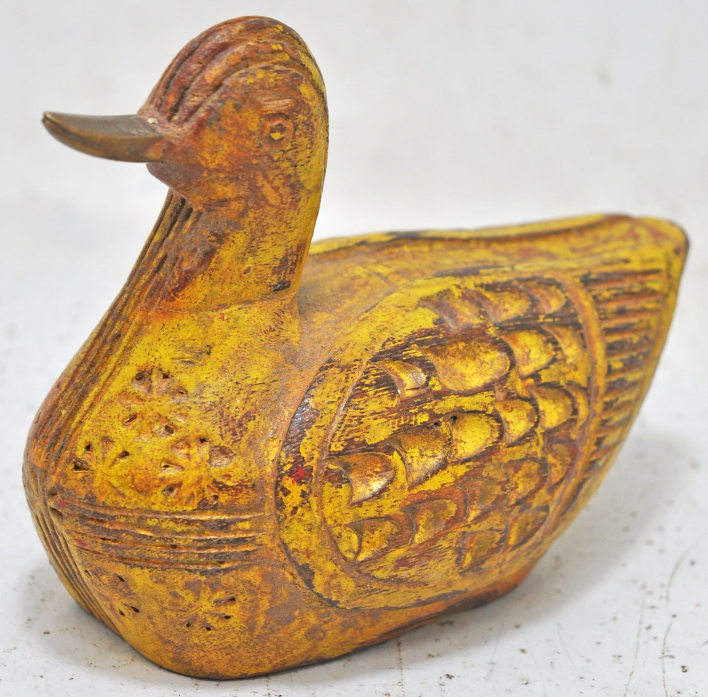 Vintage Wooden Bird Figurine Original Old Hand Carved Painted