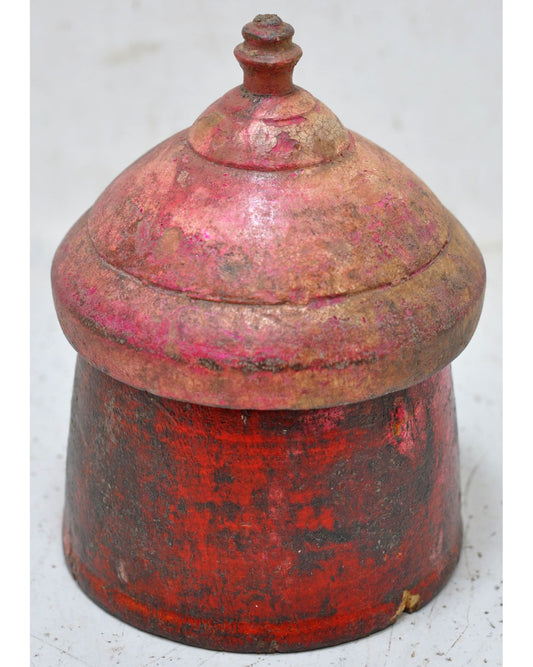Antique Wooden Lacquer Painted Kum Kum Powder Tika Box Original Old Hand Carved