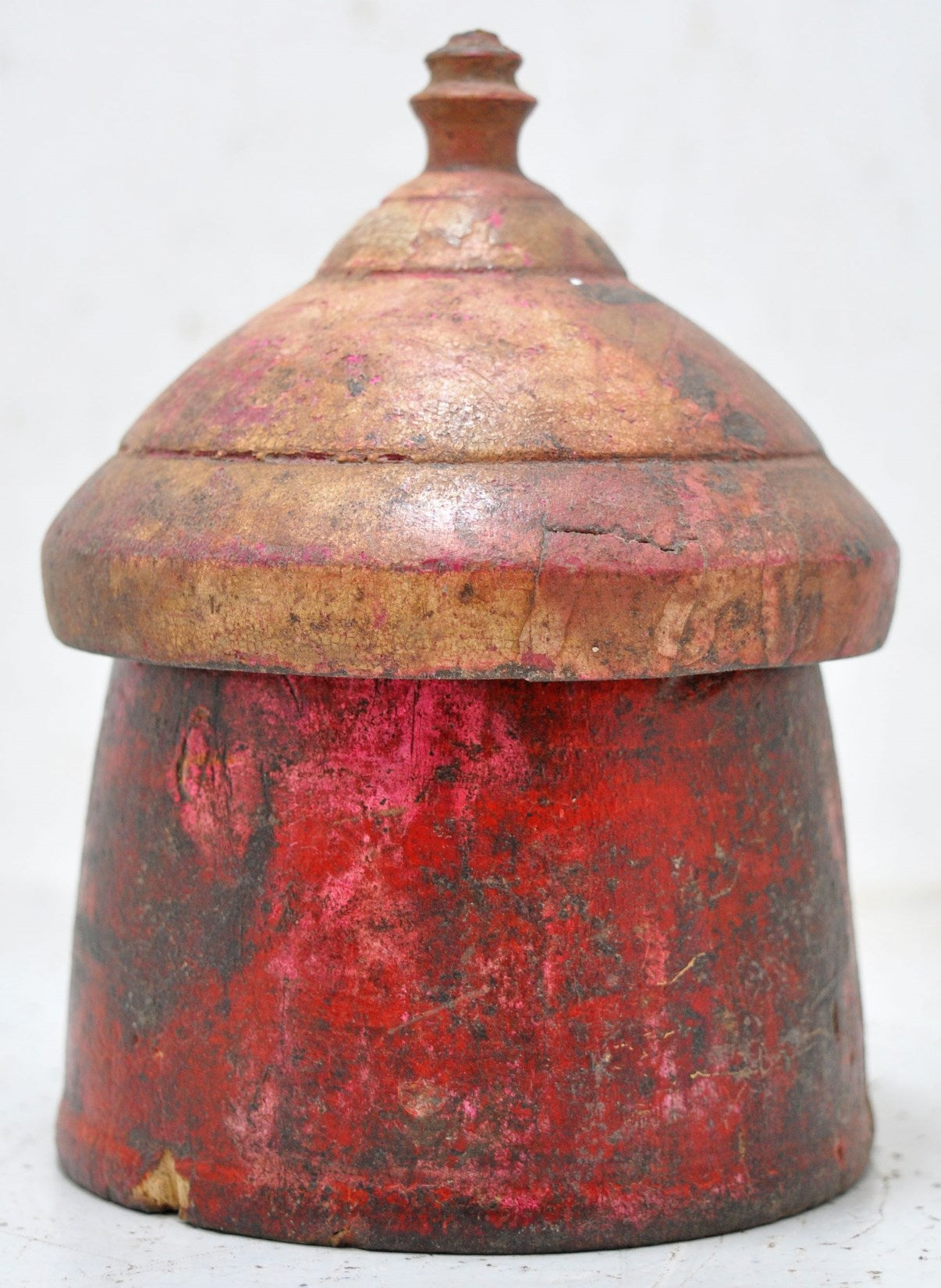 Antique Wooden Lacquer Painted Kum Kum Powder Tika Box Original Old Hand Carved