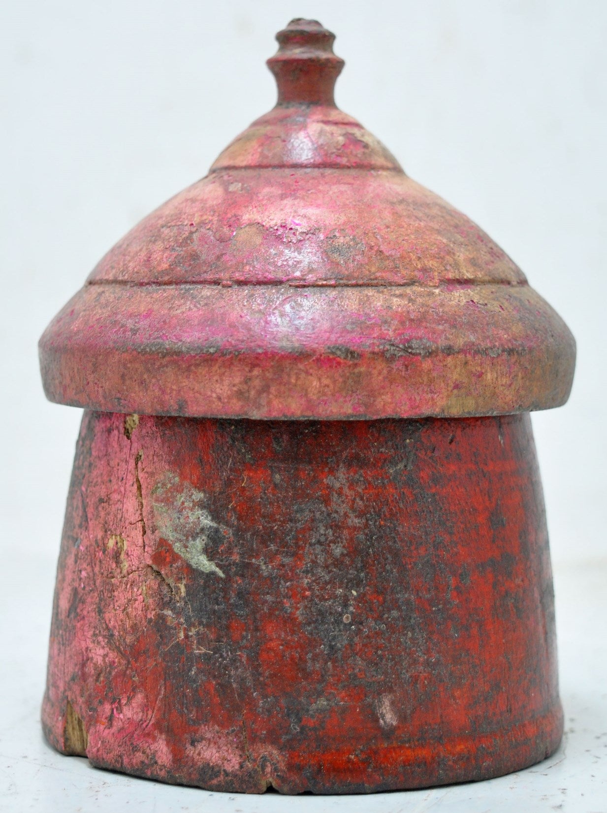 Antique Wooden Lacquer Painted Kum Kum Powder Tika Box Original Old Hand Carved
