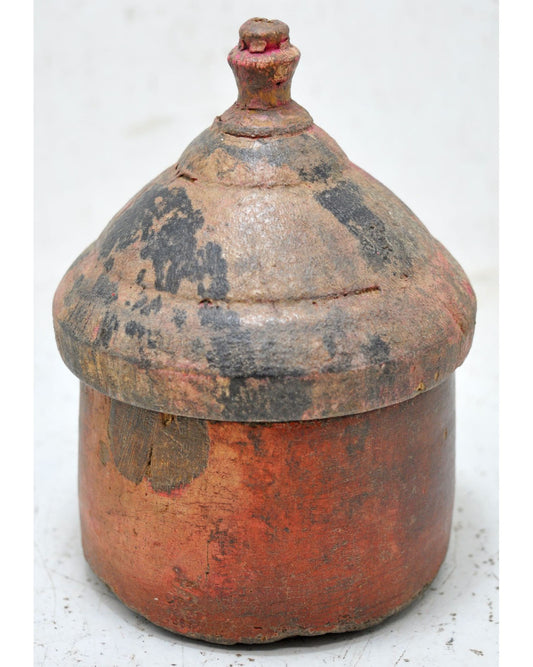 Antique Wooden Lacquer Painted Kum Kum Powder Tika Box Original Old Hand Carved