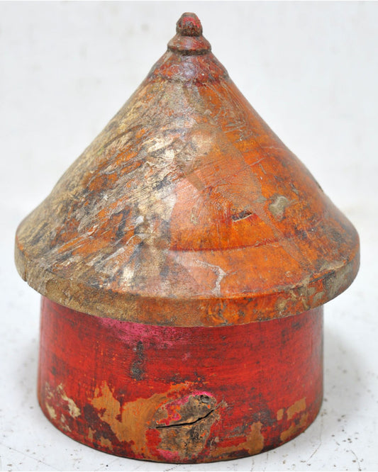 Antique Wooden Lacquer Painted Kum Kum Powder Tika Box Original Old Hand Carved