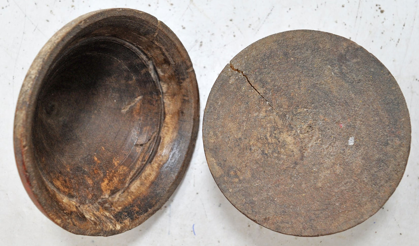 Antique Wooden Lacquer Painted Kum Kum Powder Tika Box Original Old Hand Carved
