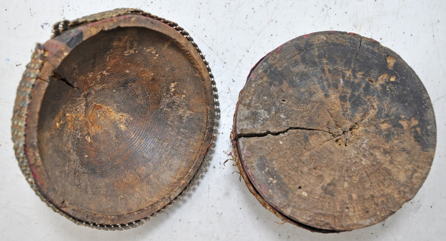 Antique Wooden Lacquer Painted Kum Kum Powder Tika Box Original Old Hand Carved