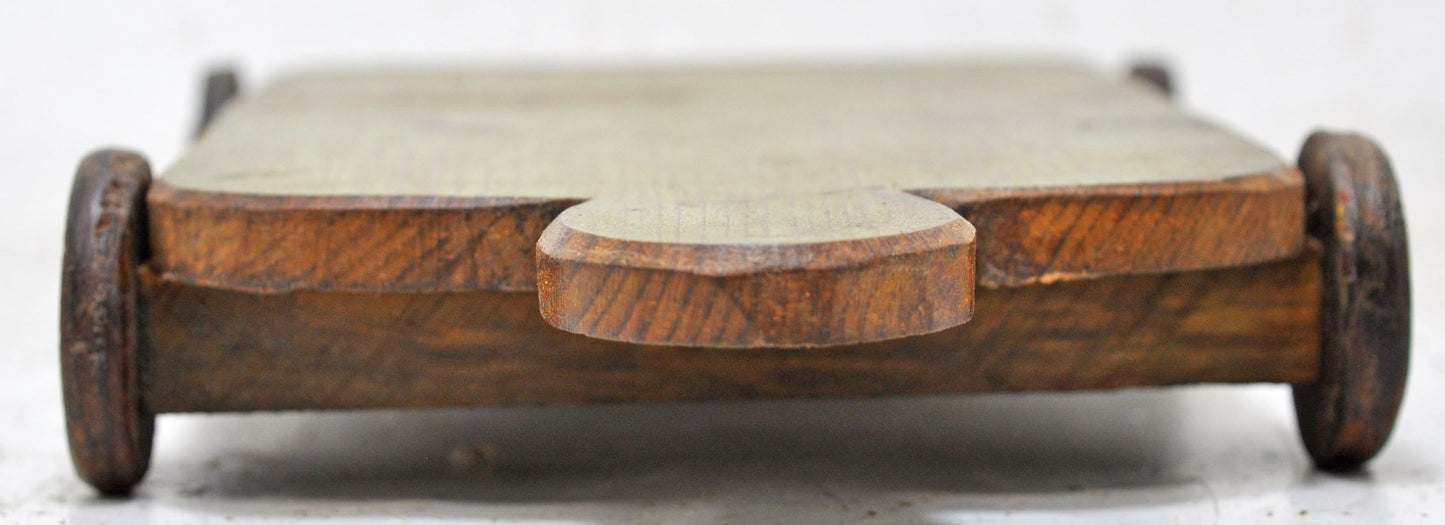 Vintage Wooden Small Service Tray on Wheels Original Old Hand Crafted