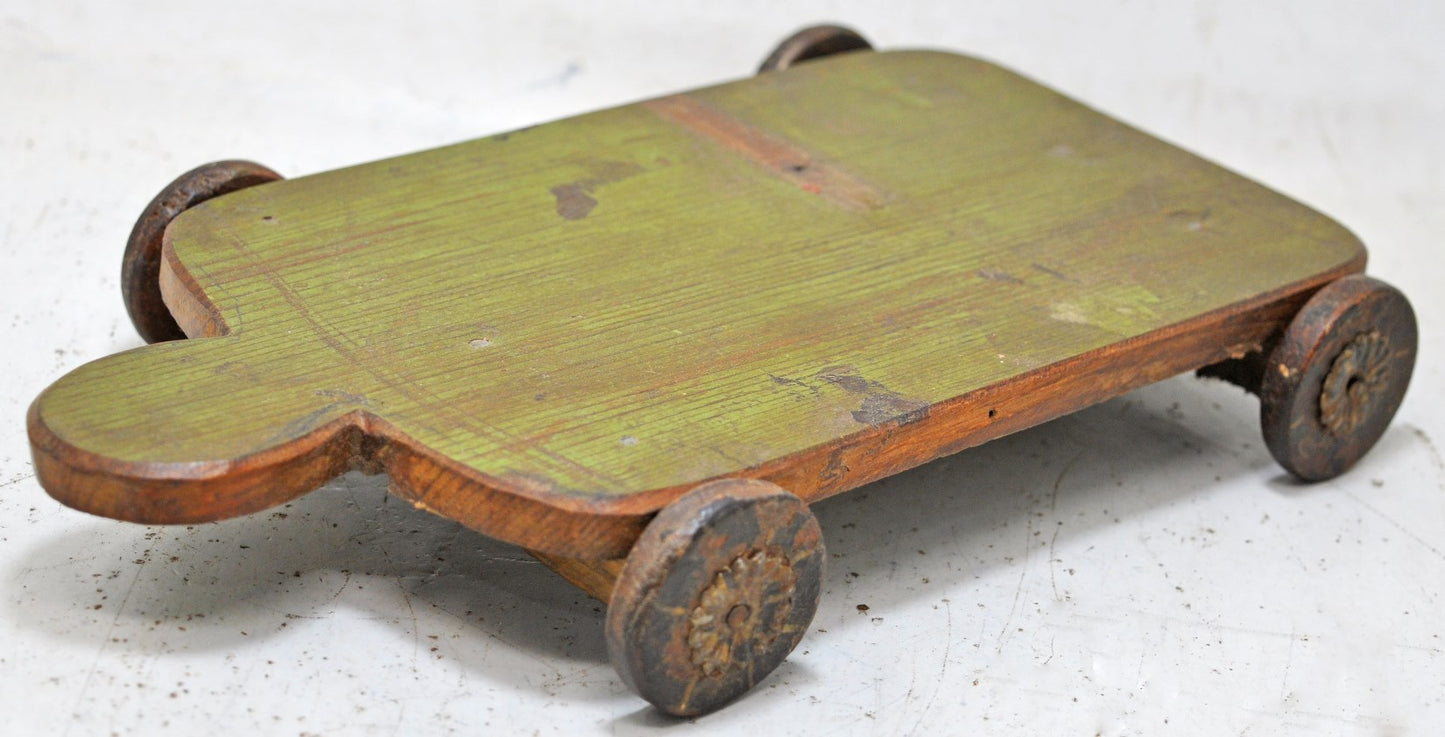 Vintage Wooden Small Service Tray on Wheels Original Old Hand Crafted