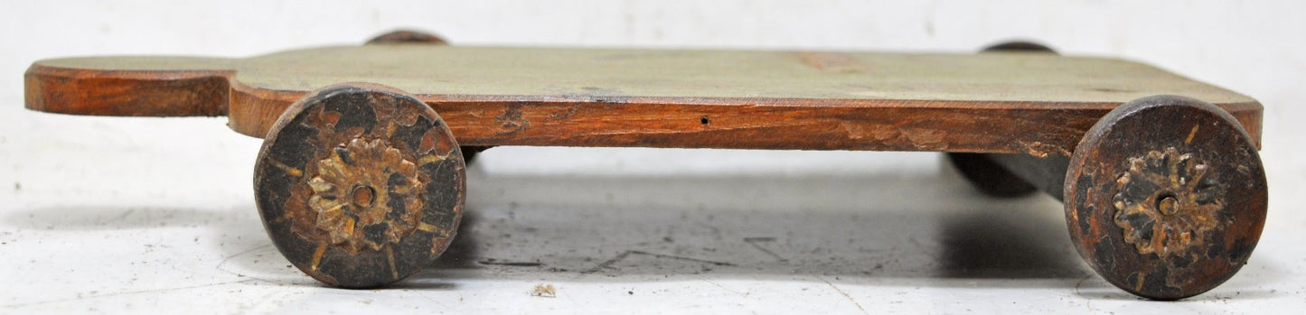 Vintage Wooden Small Service Tray on Wheels Original Old Hand Crafted