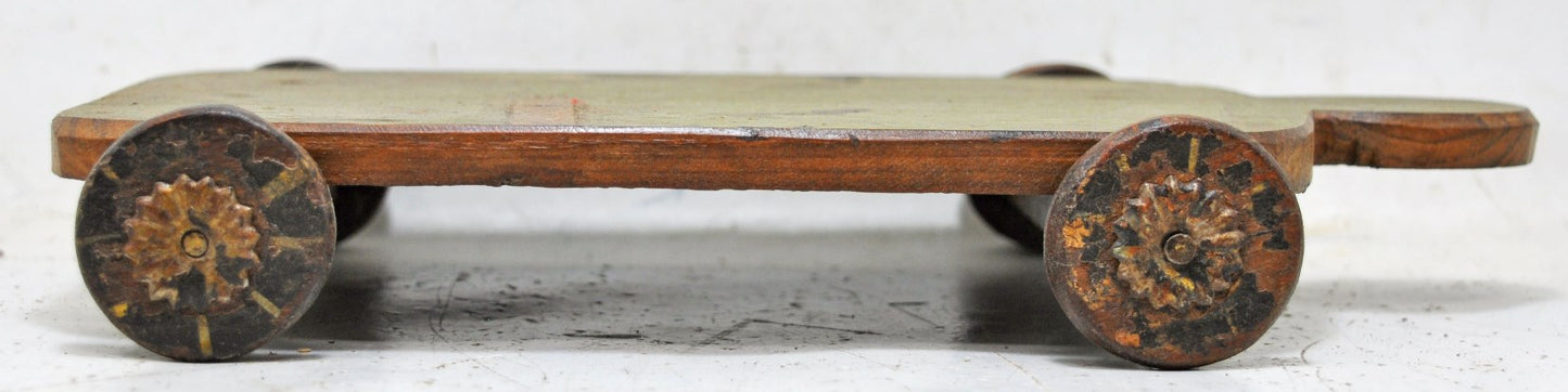 Vintage Wooden Small Service Tray on Wheels Original Old Hand Crafted