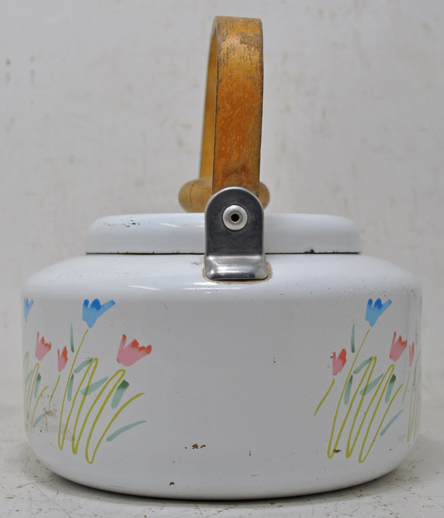 Vintage Enamel Porcelain Iron Metal Tea Kettle Pot Original Old Hand Crafted