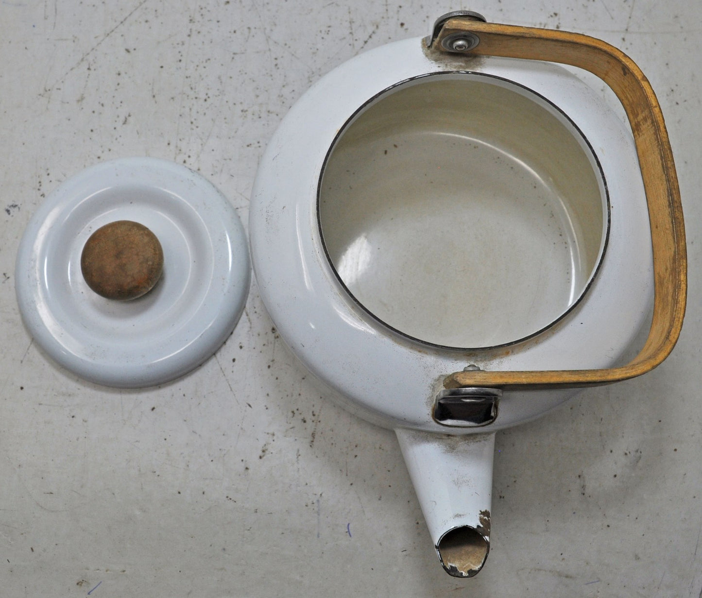 Vintage Enamel Porcelain Iron Metal Tea Kettle Pot Original Old Hand Crafted