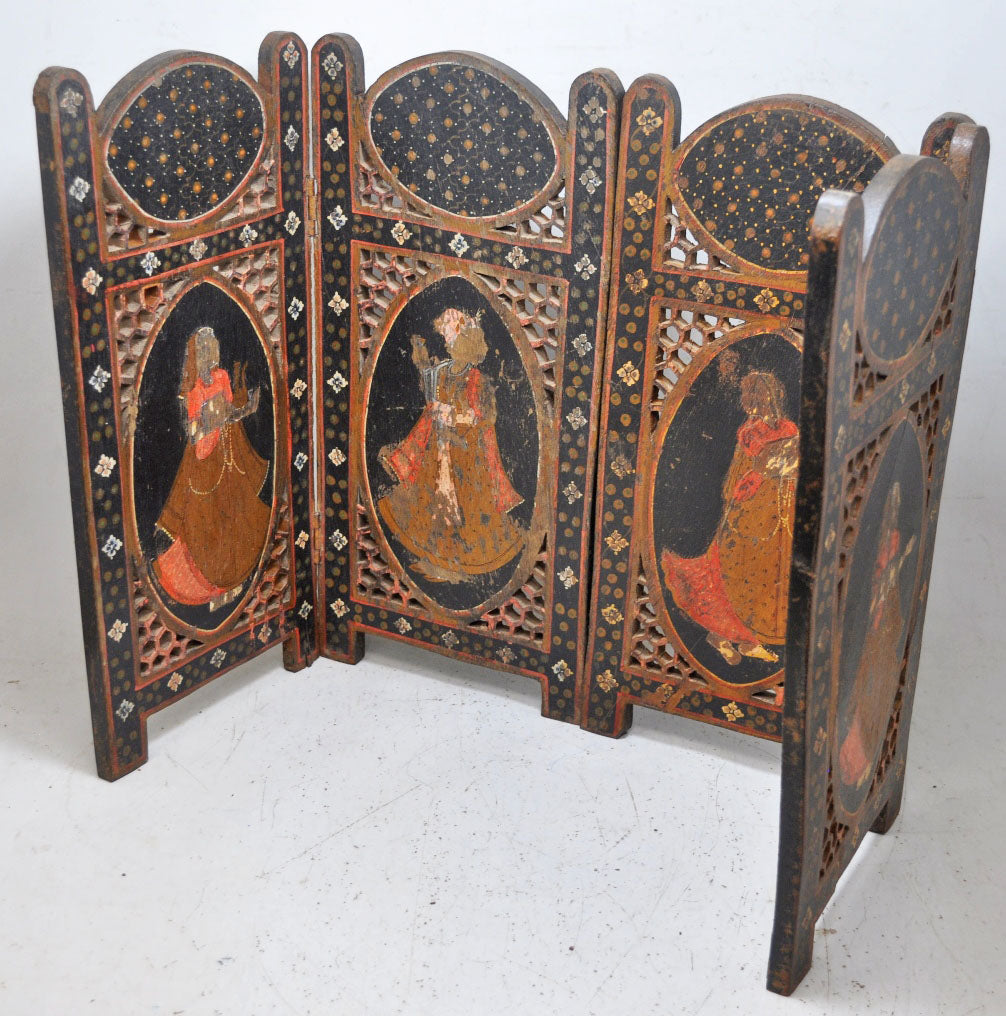 Vintage Wooden Small Desk Partition Screen Original Old Hand Carved Fine Painted