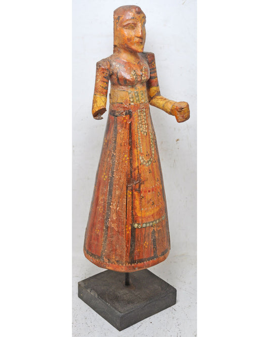 Antique Wooden Goddess Gangaur Idol Figurine Original Old Hand Carved Painted