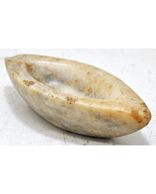 Antique White Marble Oval Opium Water Kharal Bowl Original Old Hand Carved