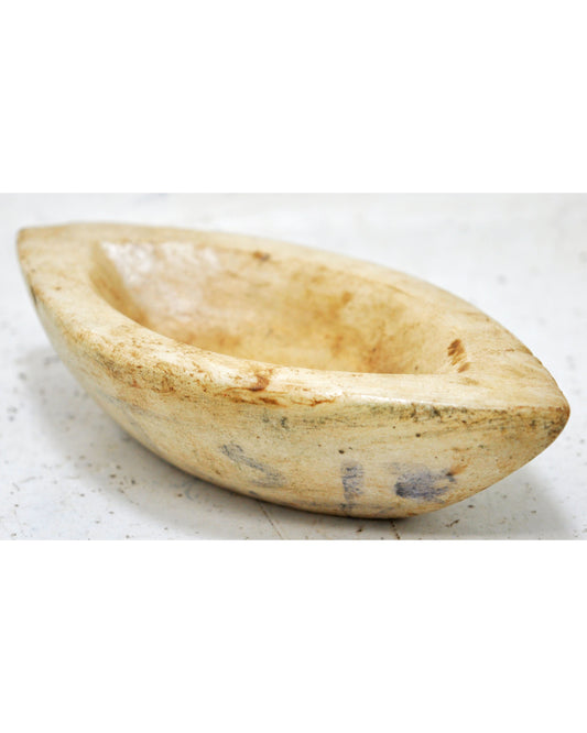 Antique White Marble Oval Opium Water Kharal Bowl Original Old Hand Carved