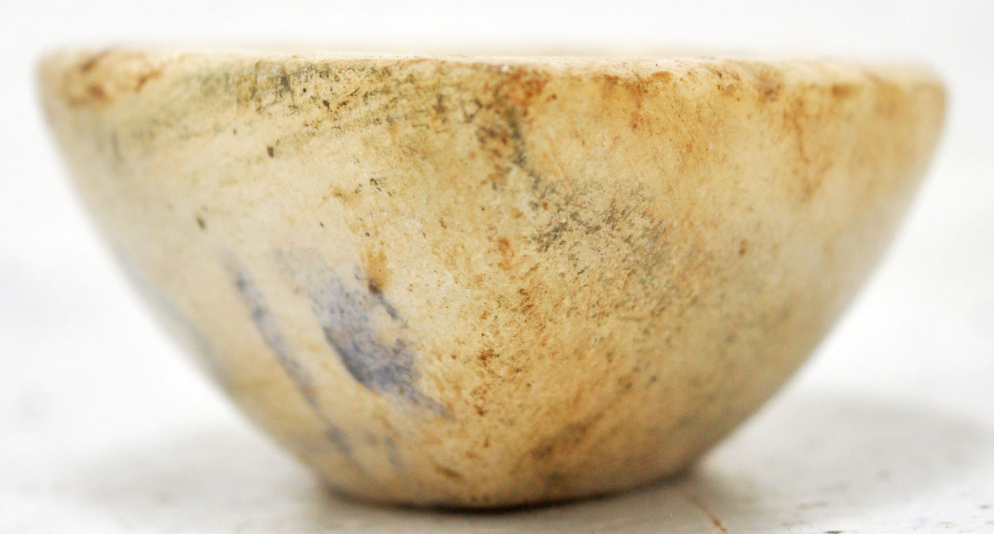 Antique White Marble Oval Opium Water Kharal Bowl Original Old Hand Carved