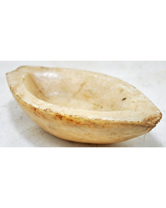Antique White Marble Oval Opium Water Kharal Bowl Original Old Hand Carved