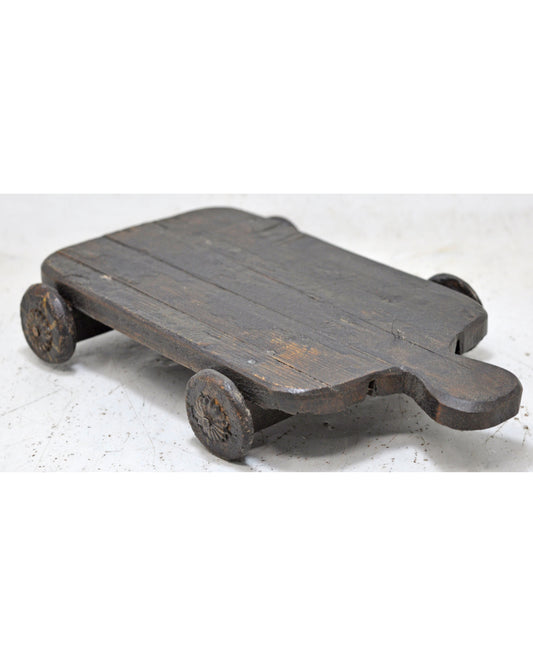 Vintage Wooden Small Service Tray on Wheels Original Old Hand Crafted