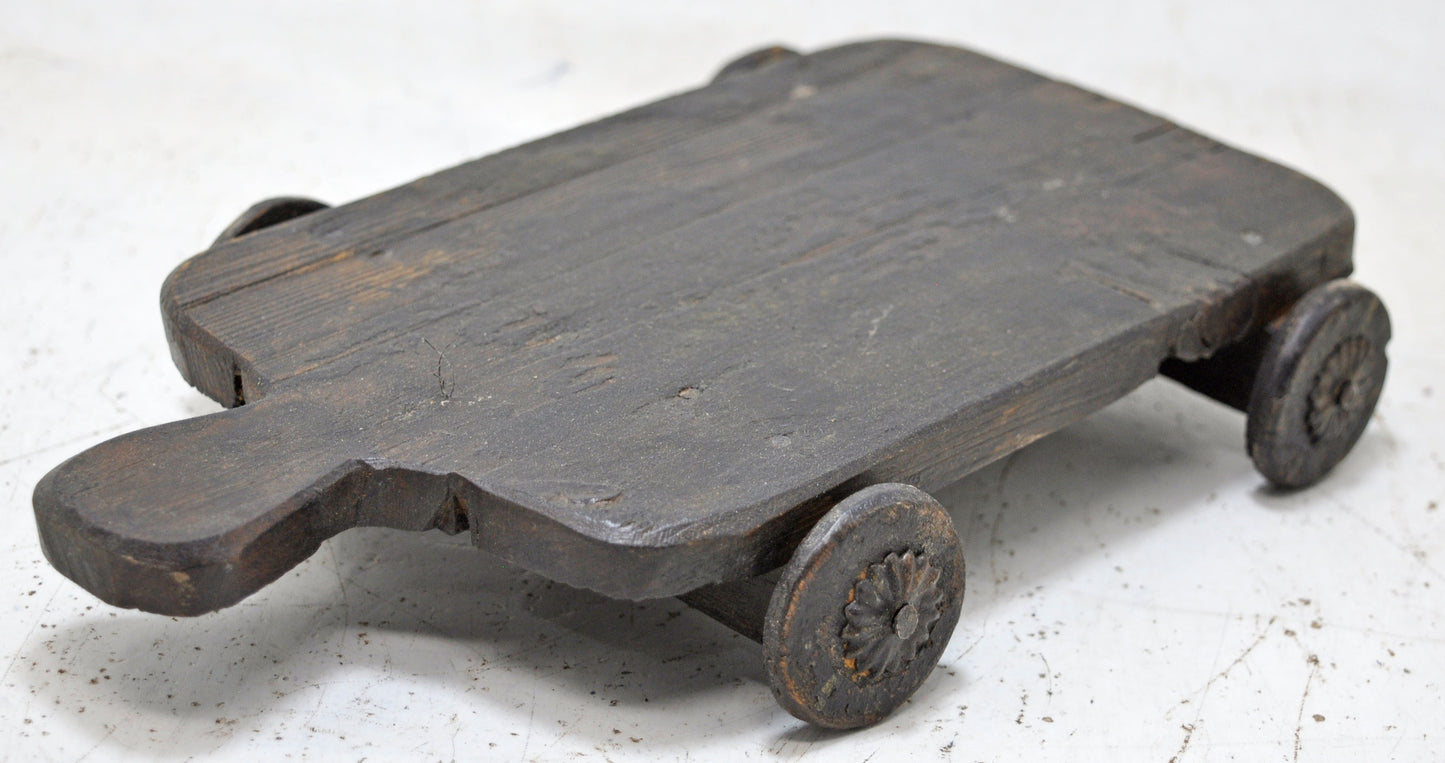 Vintage Wooden Small Service Tray on Wheels Original Old Hand Crafted