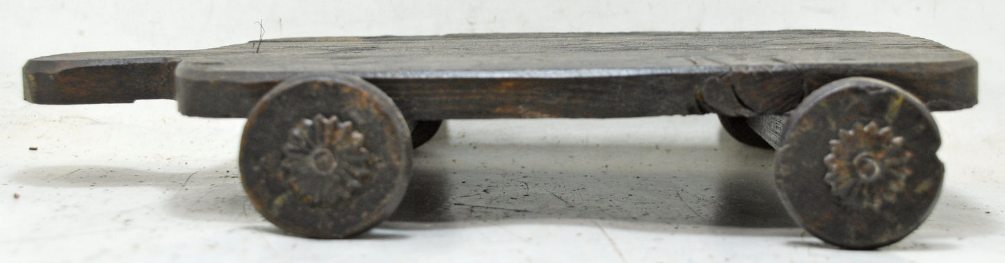 Vintage Wooden Small Service Tray on Wheels Original Old Hand Crafted