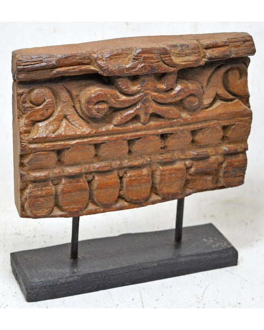 Antique Wooden Floral Carving Panel Plaque Original Old Hand Carved