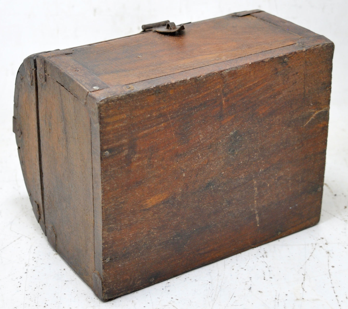 Vintage Wooden Half Round Top Small Storage Box Original Old Metal Fitted