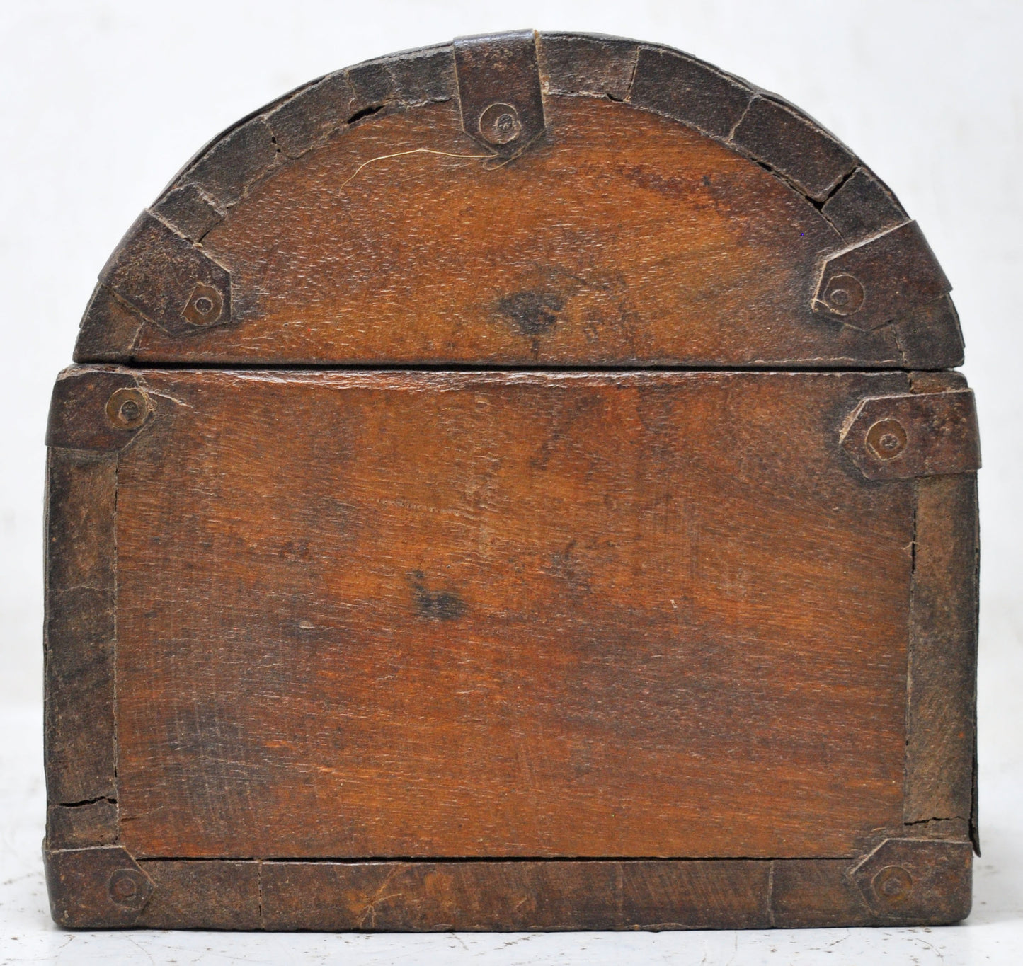 Vintage Wooden Half Round Top Small Storage Box Original Old Metal Fitted