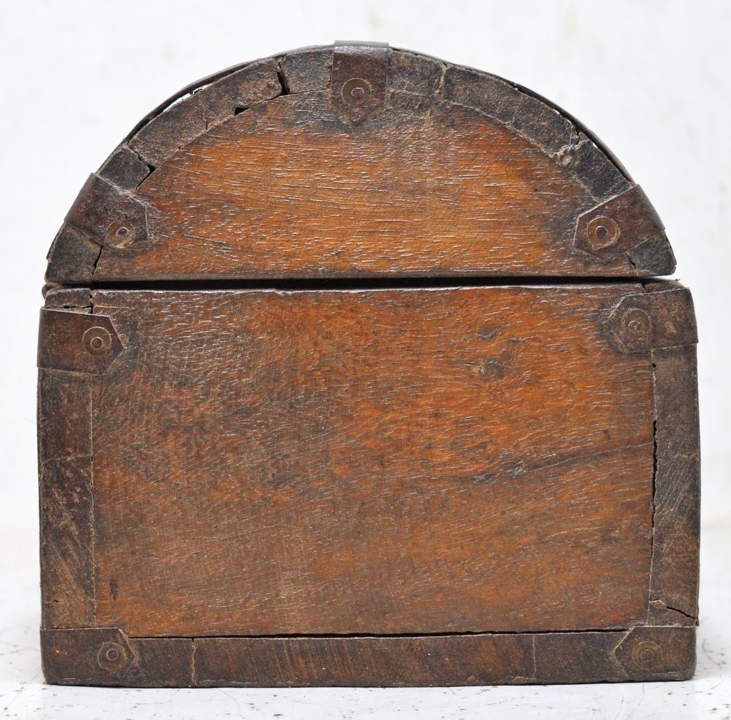 Vintage Wooden Half Round Top Small Storage Box Original Old Metal Fitted