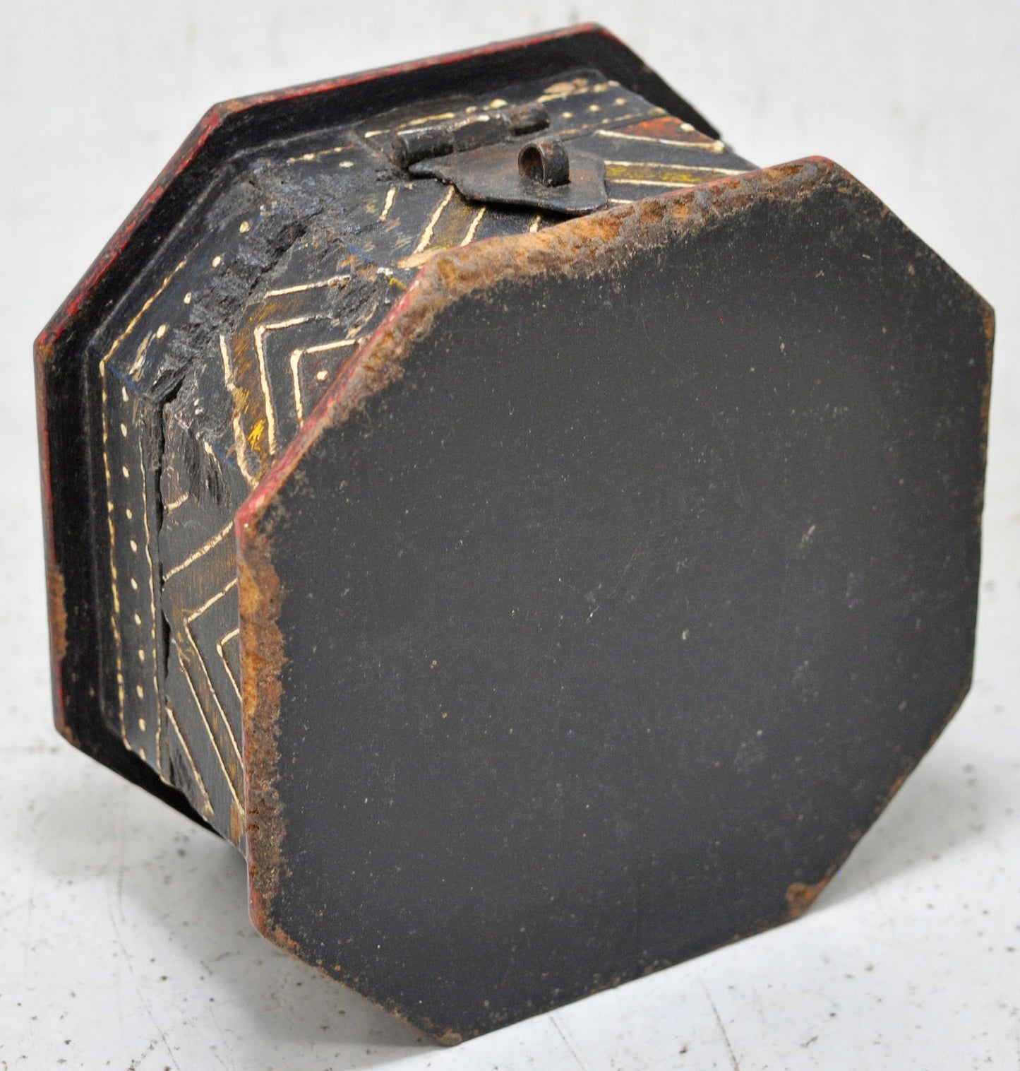 Vintage Wooden Octagonal Small Storage Box Original Old Hand Crafted Painted