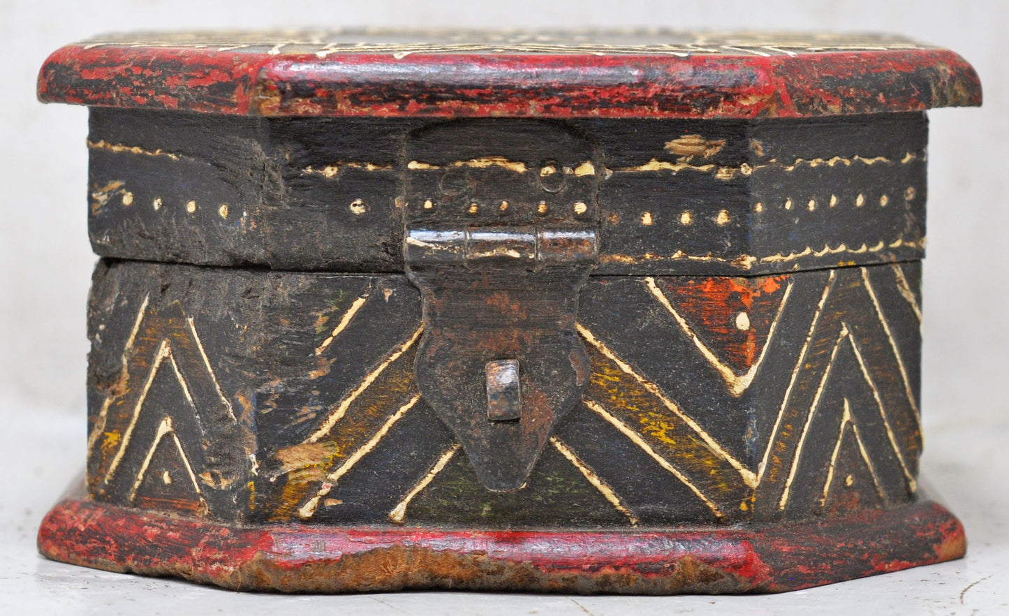 Vintage Wooden Octagonal Small Storage Box Original Old Hand Crafted Painted