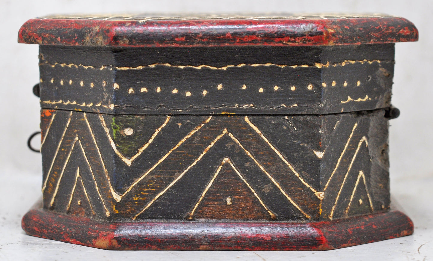 Vintage Wooden Octagonal Small Storage Box Original Old Hand Crafted Painted